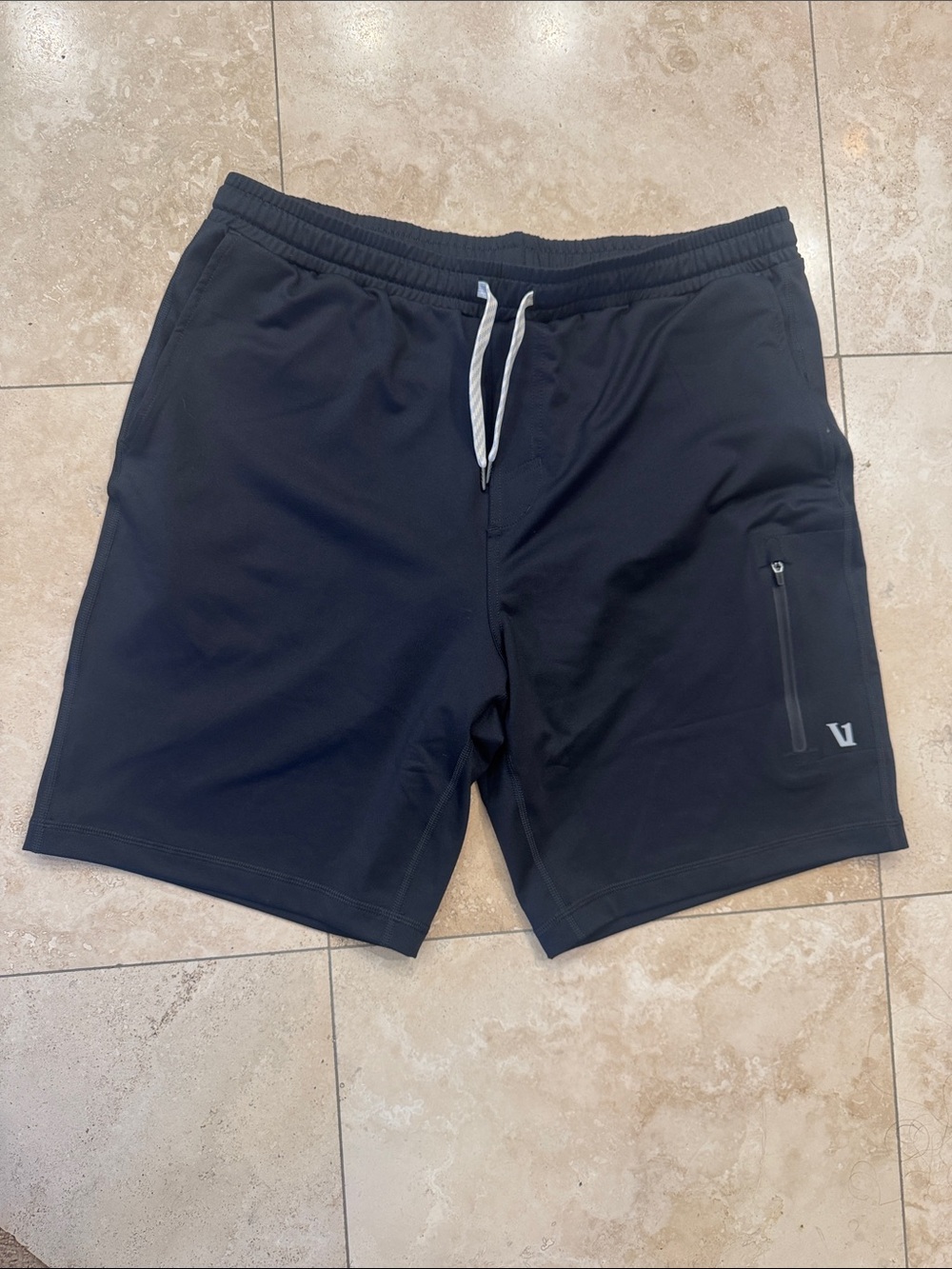 Vuori Black Athletic Drawstring Shorts with Zipper Pocket